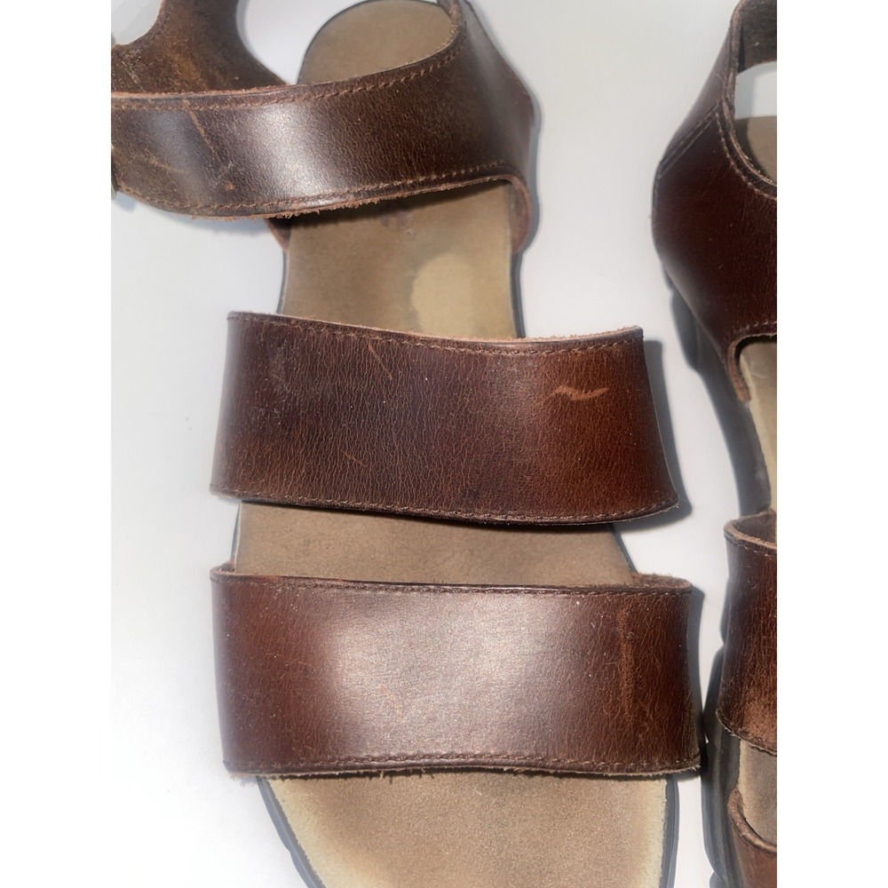 Timberland Womens 10M Double Strap Flat Sandals Brown Leather Open Toe Casual - Picture 3 of 8